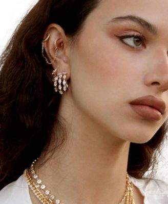 18K Gold Multi-Crystal Huggie Women's Hoop Earrings