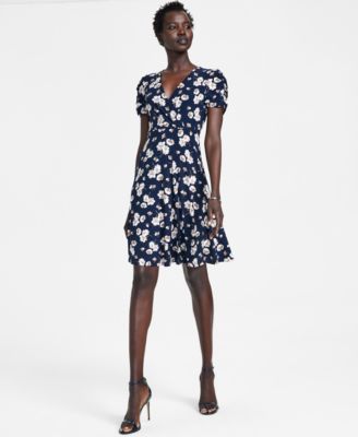 Tommy Hilfiger Floral-Print Faux-Wrap Dress - Macy's