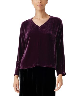 Eileen Fisher Women s V Neck Silk Velvet Long Sleeve Top Macy s