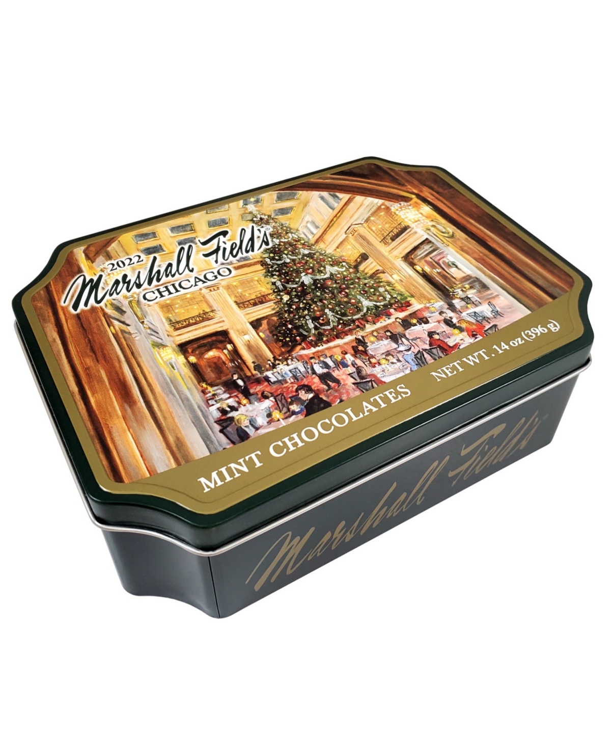 FRANGO CHOCOLATES MARSHALL FIELD'S HOLIDAY WALNUT ROOM TIN MILK MINT CHOCOLATES, 14 OZ 