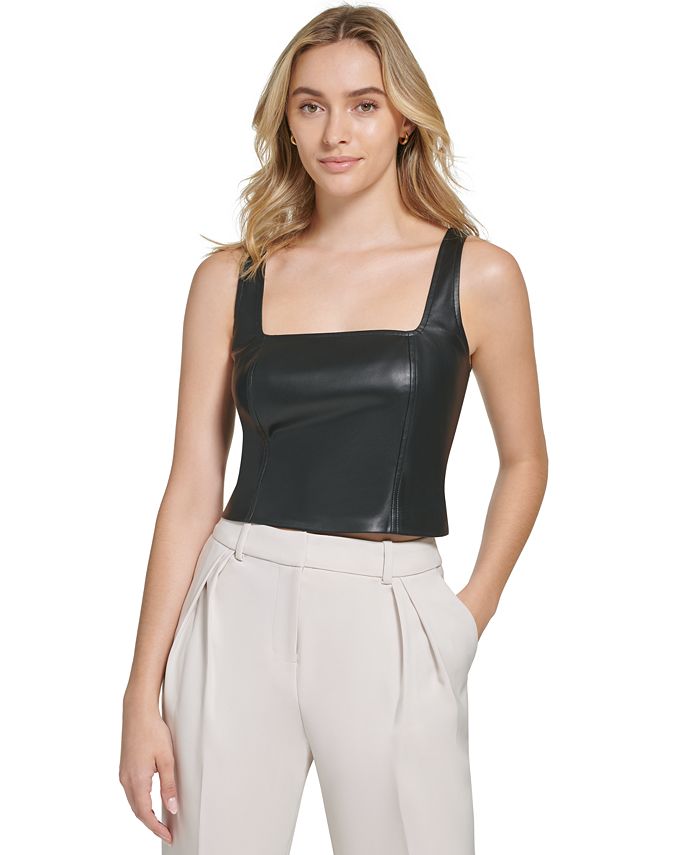Calvin Klein Women's X-Fit Faux Leather Corset Top & Reviews - Tops - Women  - Macy's