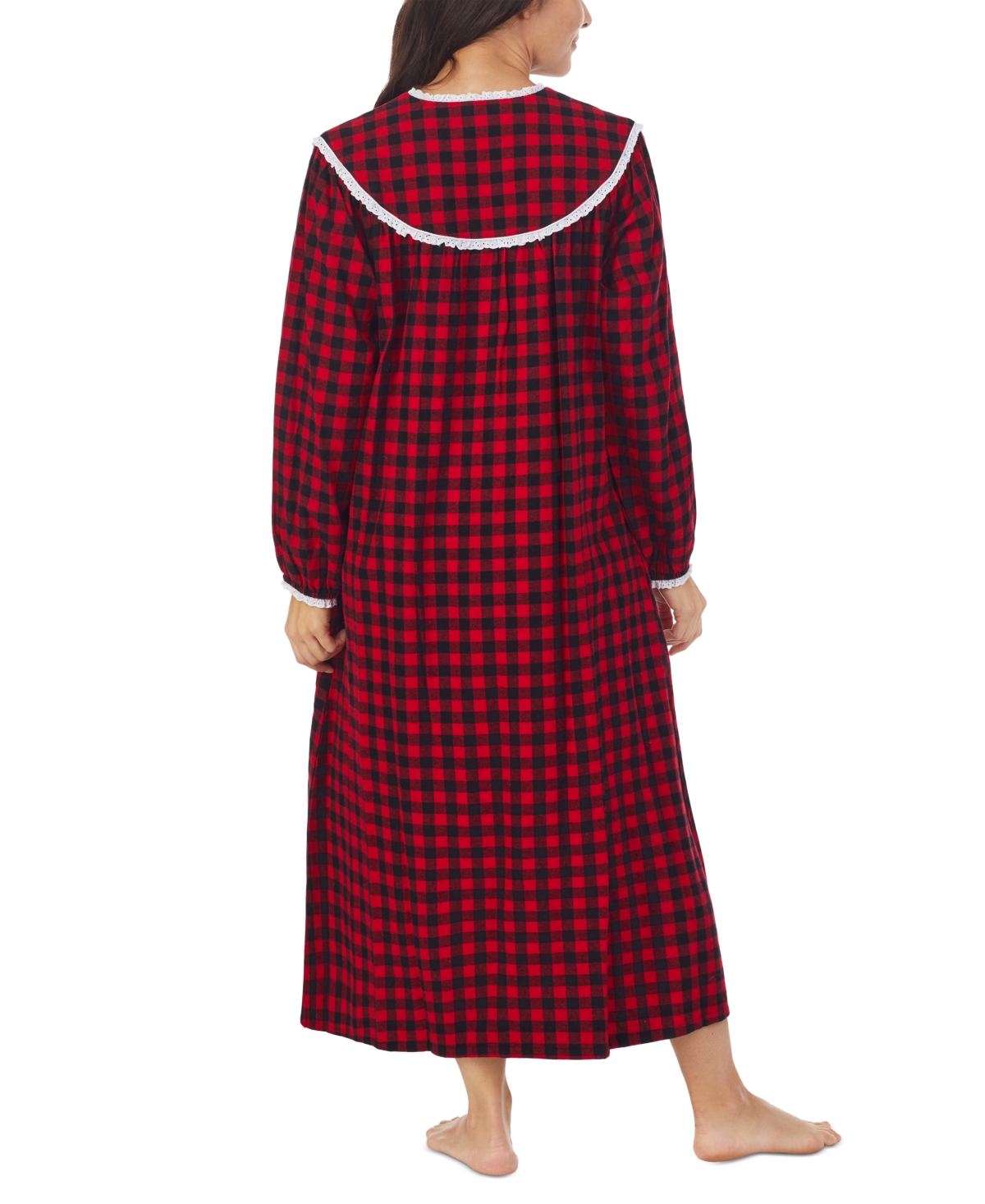 Lanz of Salzburg Cotton Lace-Trim Flannel Nightgown