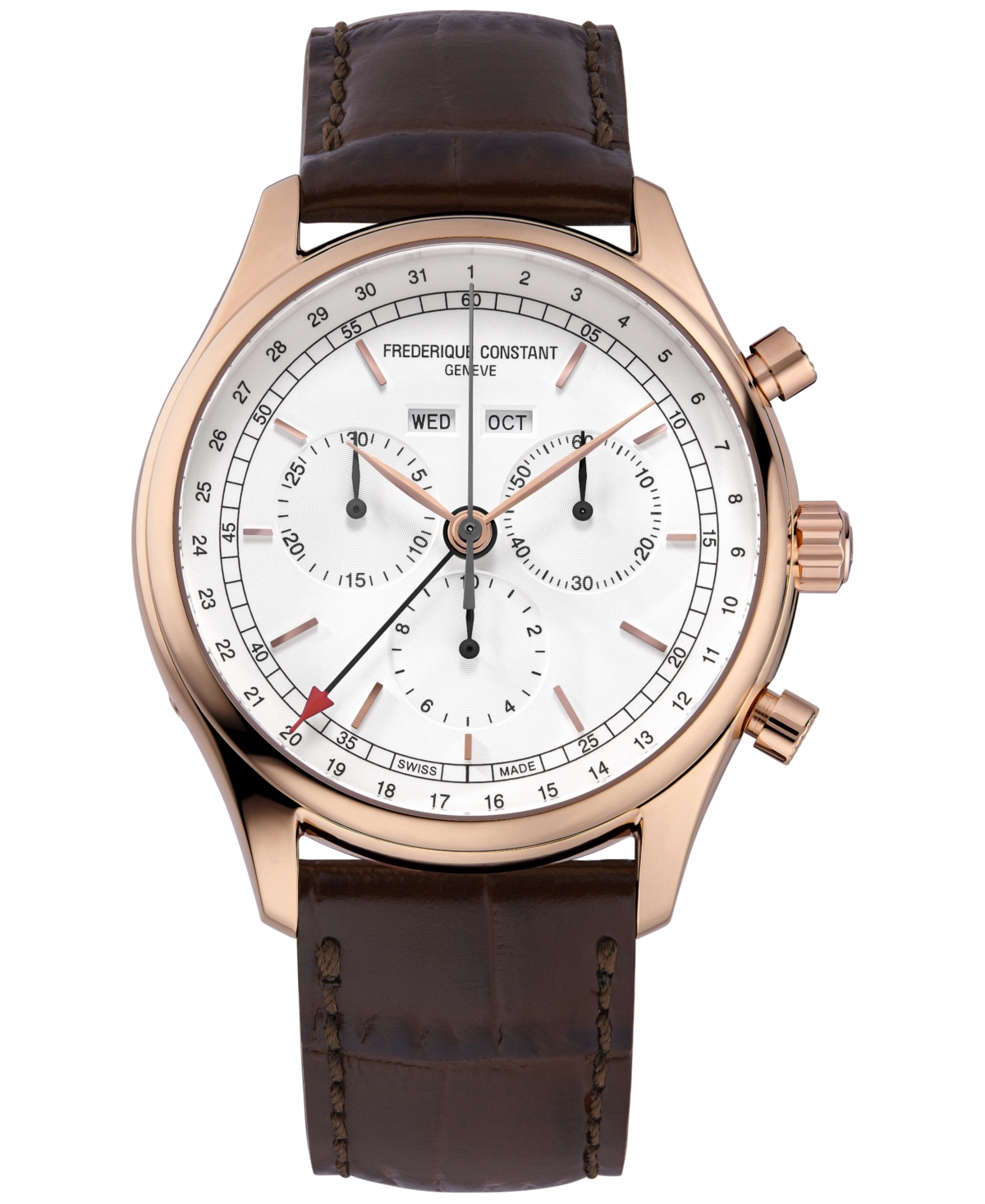 Frederique Constant Men's Swiss Chronograph Brown Leather Strap Watch 40mm In Black