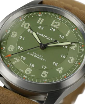 Men's Swiss Automatic Khaki Field Brown Leather Strap Watch 38mm