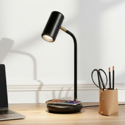 Ezra 16.5" LED Table Lamp with Wireless Charging Pad and Rotating Shade