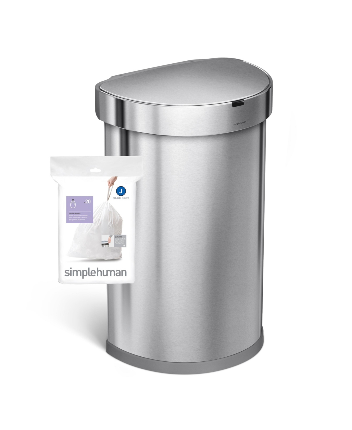 Shop Simplehuman Semi-round Sensor Trash Can, 45 Liters In Brushed Stainless Steel