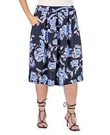 Plus Size Floral Pleated Knee Length Skirt