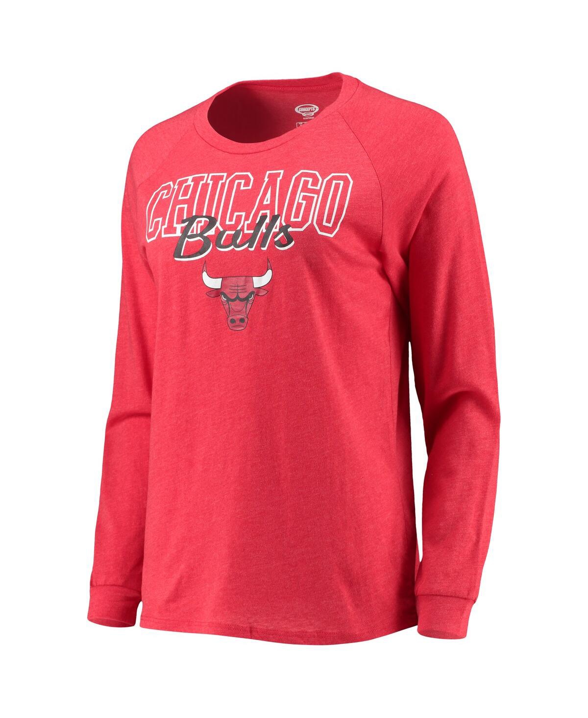 Concepts Sport Heathered Black/heathered Red Chicago Bulls Raglan Long Sleeve T-shirt & Shorts Sleep In Heathered Black,heathered Red