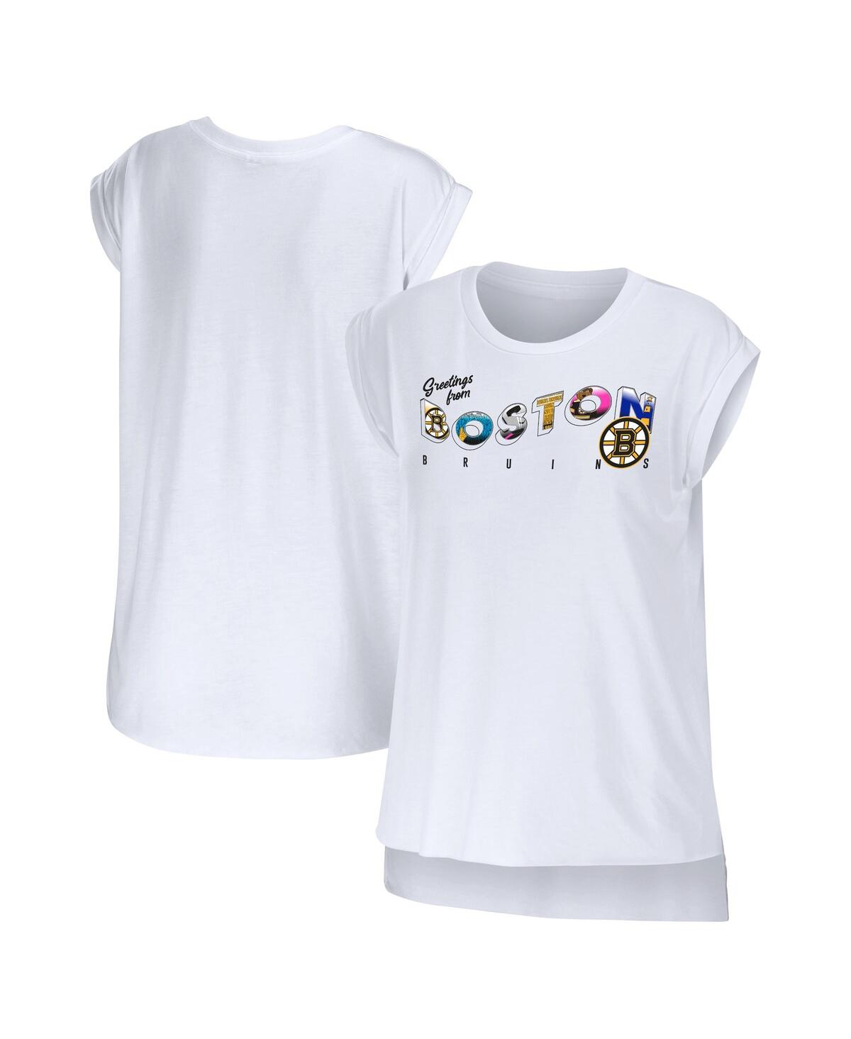 Shop Wear By Erin Andrews Women's  White Boston Bruins Greetings From Muscle T-shirt