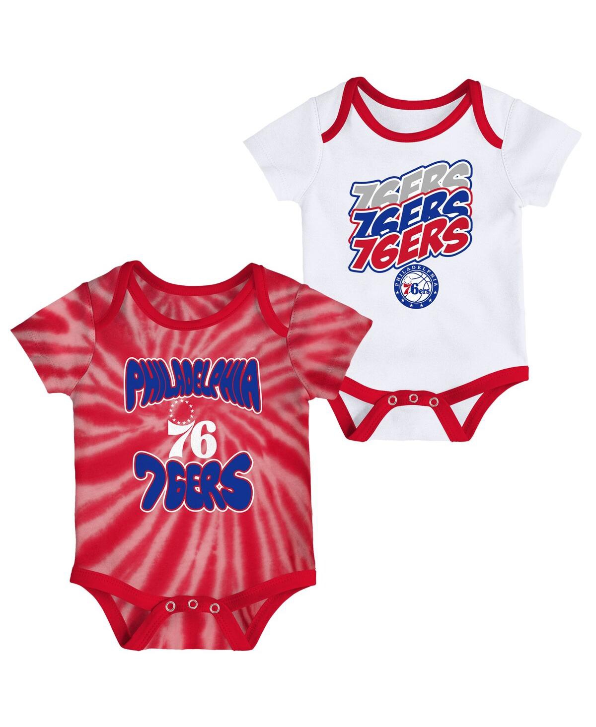 Outerstuff Babies' Infant Boys And Girls White, Red Philadelphia 76ers Tie-dye Two-pack Bodysuit Set In White,red