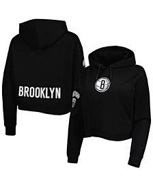 Women's Black Brooklyn Nets Classic Fleece Cropped Pullover Hoodie