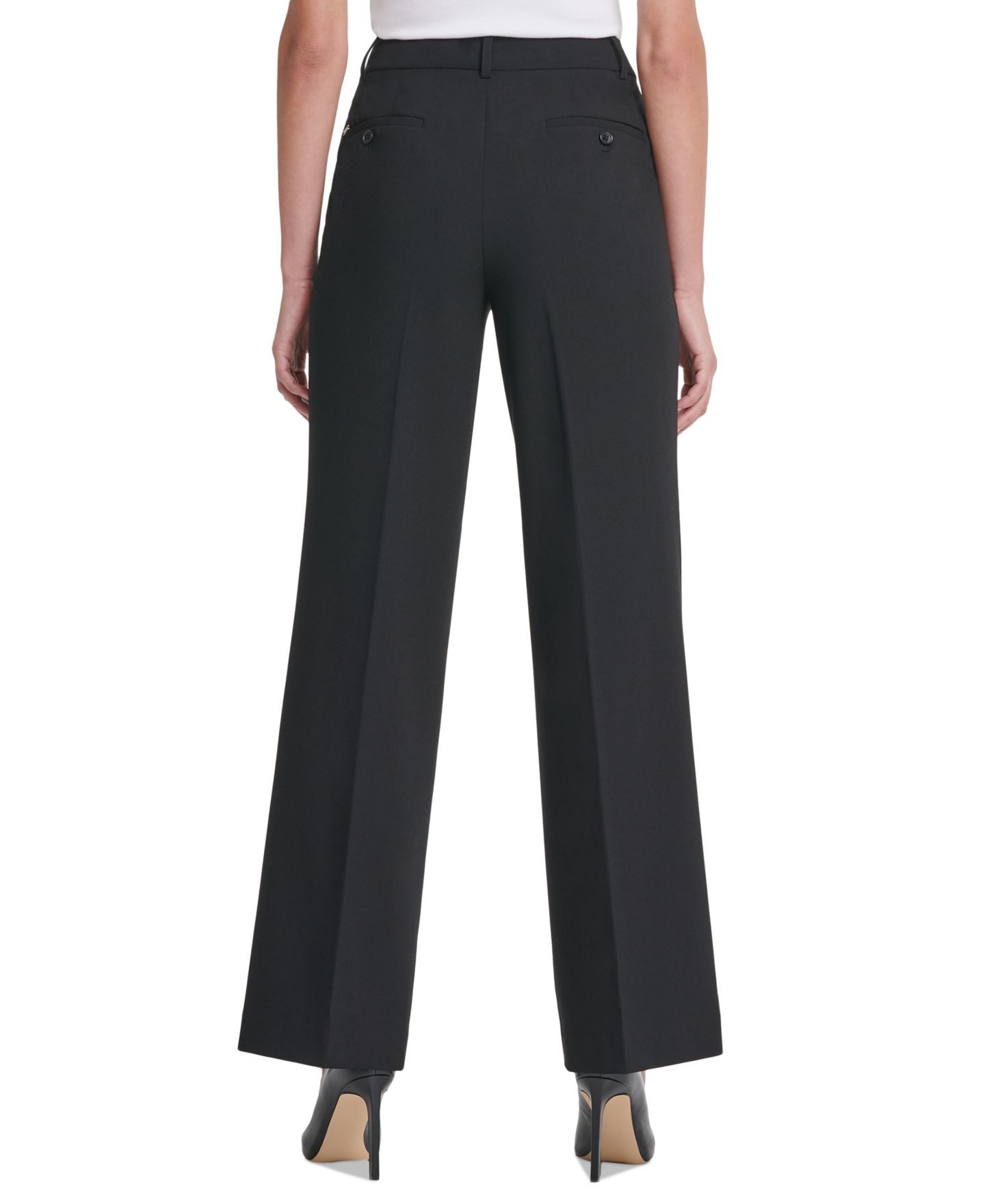 Женские брюки DKNY Petite Solid Fixed-Waist Slant-Pocket Wide-Leg, цвет: Чёрный — фото 2