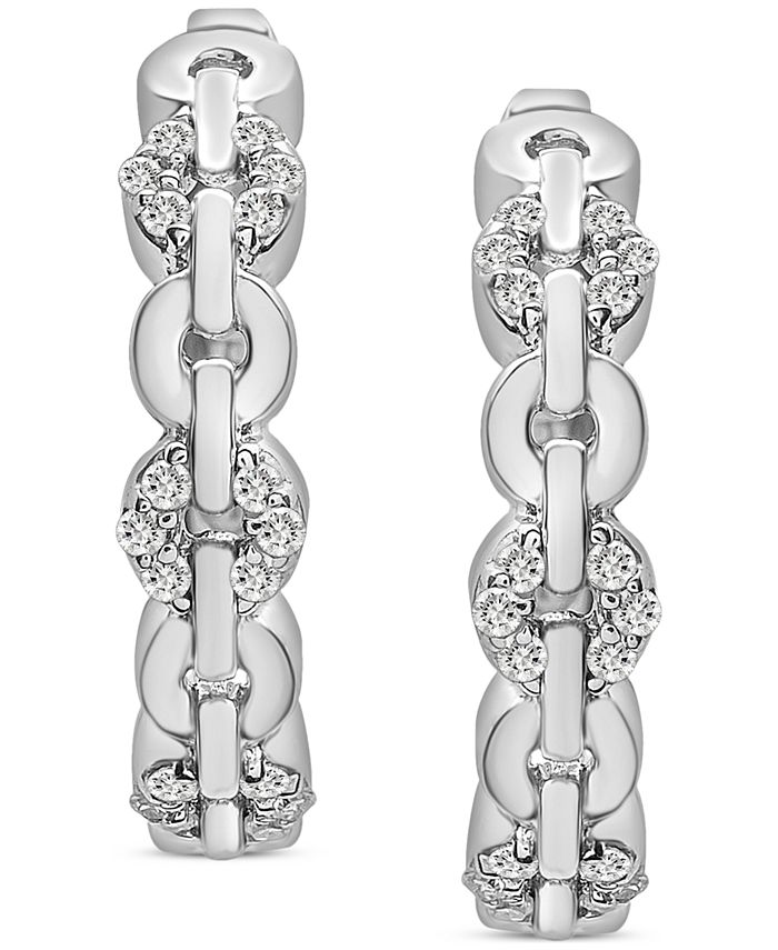 Macy's Diamond Link Small Hoop Earrings (1/10 ct. t.w.) in Sterling Silver, 0.5", Created for