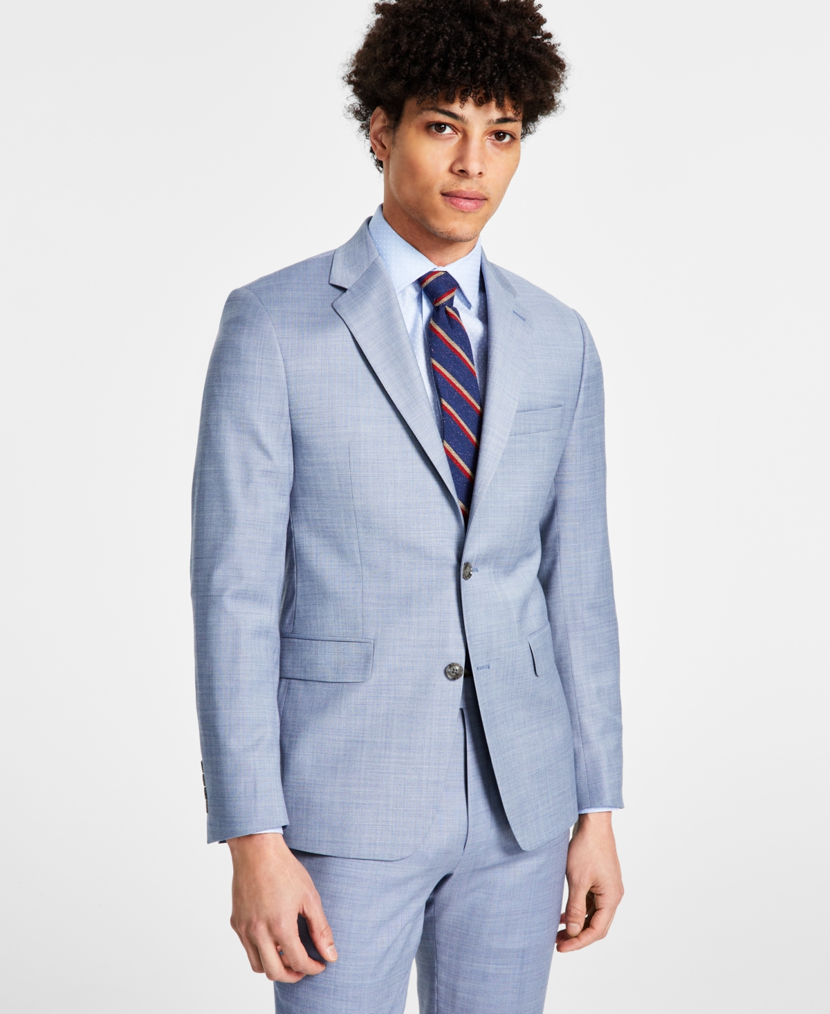 Men's Skinny-Fit Wool-Blend Infinite Stretch Suit Jacket - Light Blue