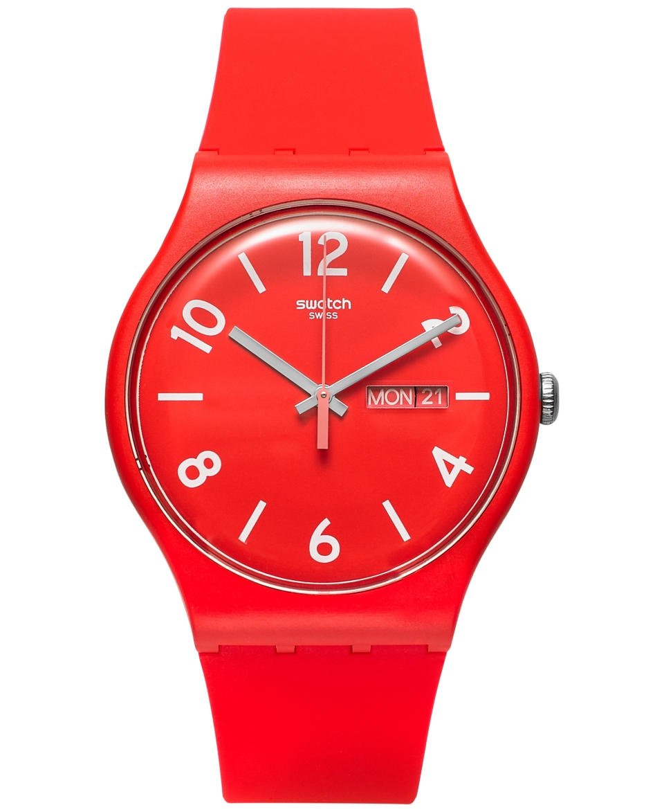 Swatch Unisex Swiss Backup Red Light Rose and Red Layered Silicone