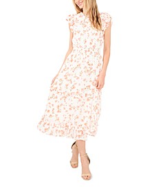 Women's Floral Print Smocked-Waist Midi Dress