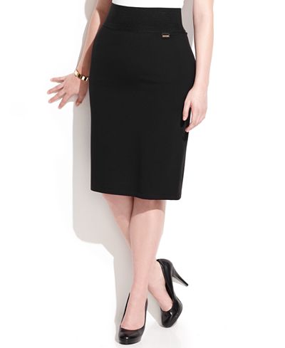 Calvin Klein Plus Size Pull-On Tummy-Control Pencil Skirt - Skirts ...