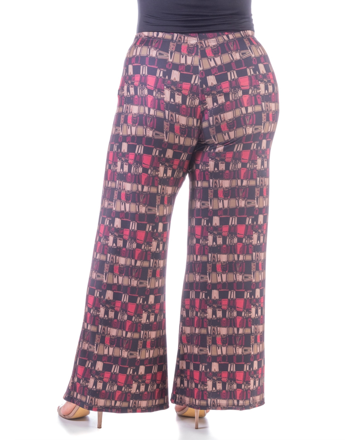 24seven Comfort Apparel Plus Size Elastic Waist Palazzo Pants - Brown Multi
