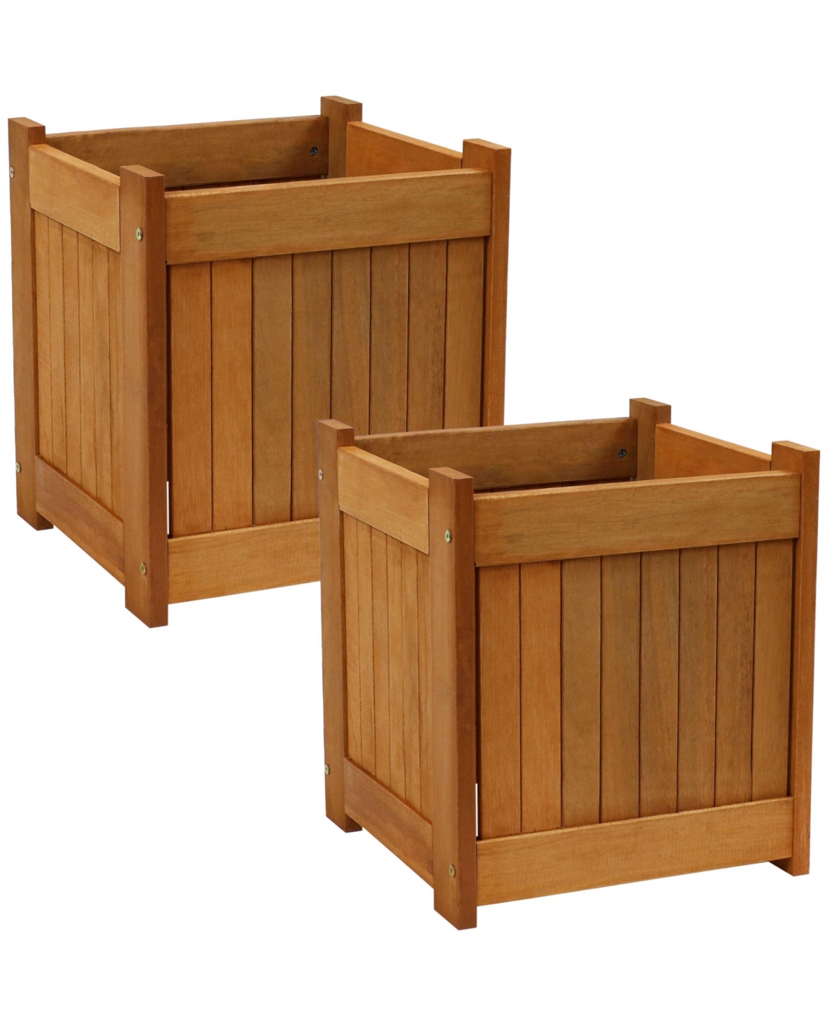 Meranti Wood Decorative Square Planter Box - 16 in - Set of 2 - Brown