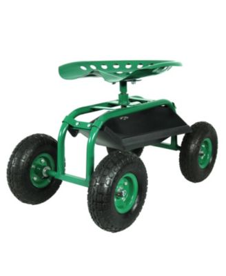Rolling Garden Cart Scooter with Wheels and Tool Tray - 360-Degree Swivel Seat - Green