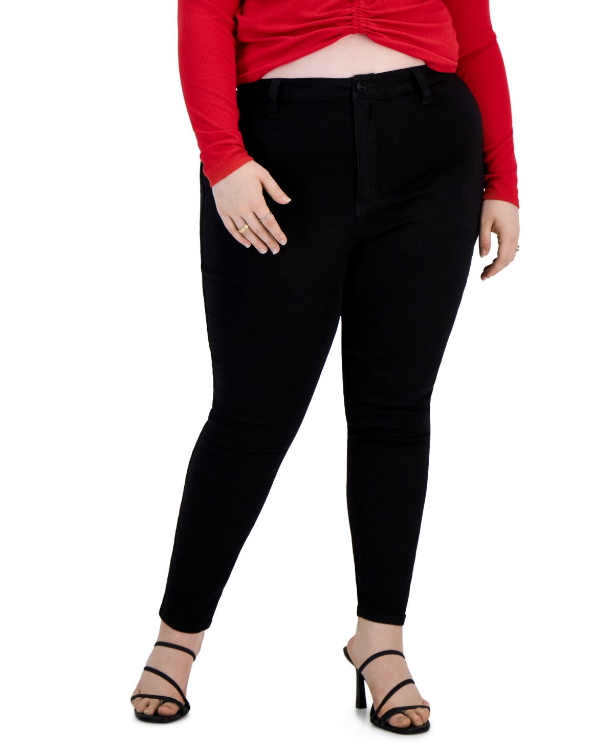 Dollhouse Trendy Plus Size High-rise Skinny Jeans In Black