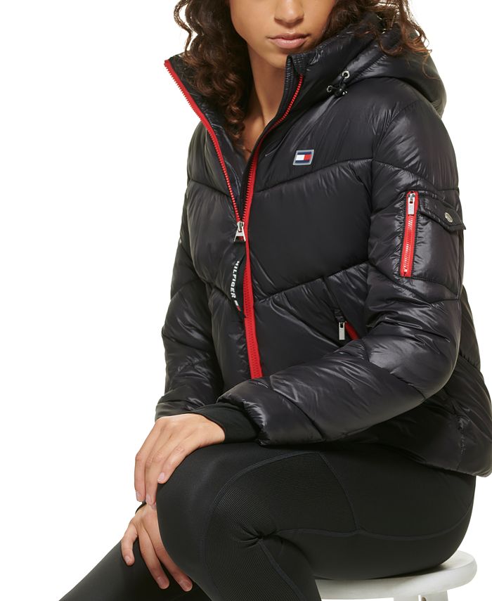 Tommy Hilfiger Women's Puffer-Front Sweater Jacket Black Size Small