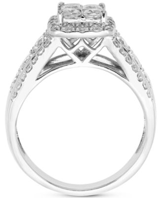 Diamond Princess & Round Halo Cluster Engagement Ring (1-5/8 ct. t.w.) in 14k White Gold
