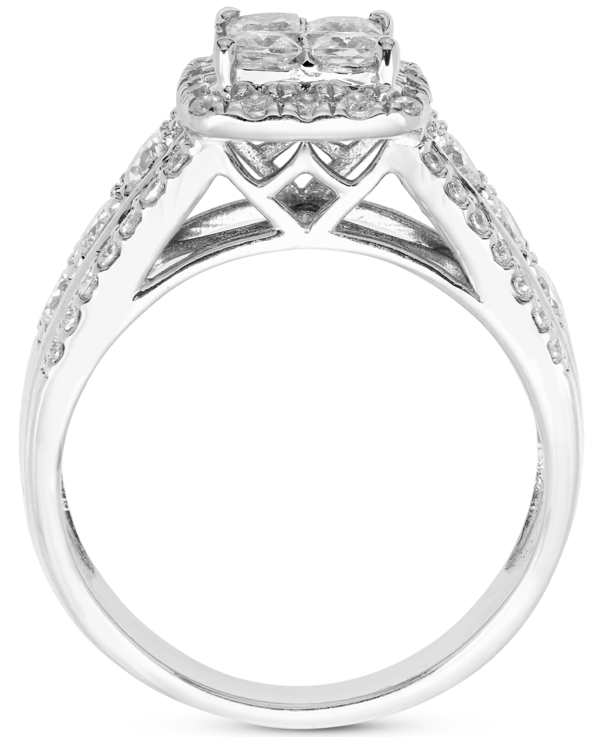 Diamond Princess & Round Halo Cluster Engagement Ring (1-5/8 ct. t.w.) in 14k- White Gold