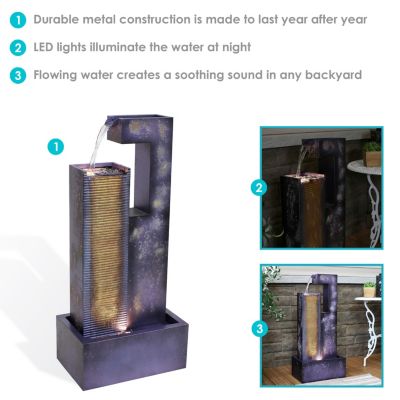 Cascading Tower 32-Inch Outdoor Metal Fountain with LED Lights - Electric Submersible Pump with Adjustable Flow