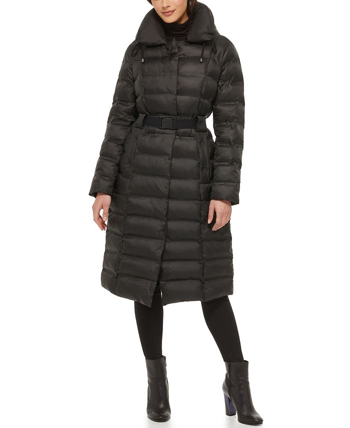 Kenneth Cole Women's Belted Hooded Puffer Coat & Reviews - Coats ...