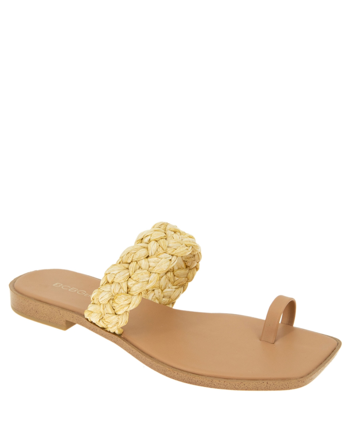 Bcbgeneration Letti Toe Loop Slide Sandal In Natural Raffia/fabric