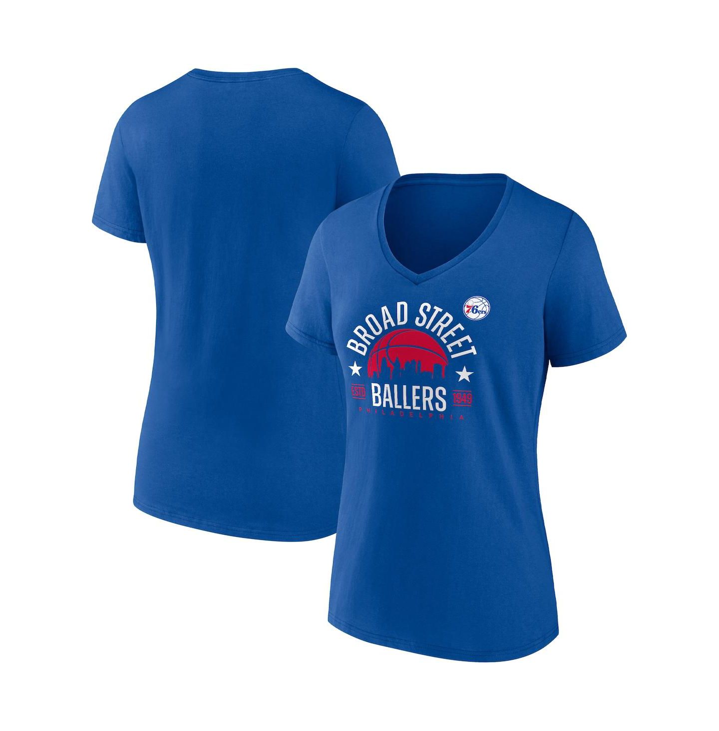 Женская футболка Fanatics Royal Philadelphia 76ers Hometown Collection Broad Street Ballers V-Neck — фото 1