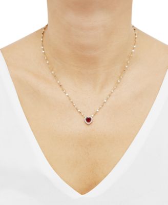 Lab-Grown Pink Sapphire (1-1/2 ct. t.w.) & Lab-Grown White Sapphire (1/4 ct. t.w.) Heart Pendant Necklace in 14k Gold-Plated Sterling Silver, 16" + 2" extender (Also in Lab-Grown Ruby)