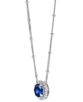 Lab-Grown Sapphire (1-5/8 ct. t.w.) & Lab-Grown White Sapphire  (1/6 ct. t.w.) Halo Pendant Necklace in Sterling Silver, 16" + 2" extender
