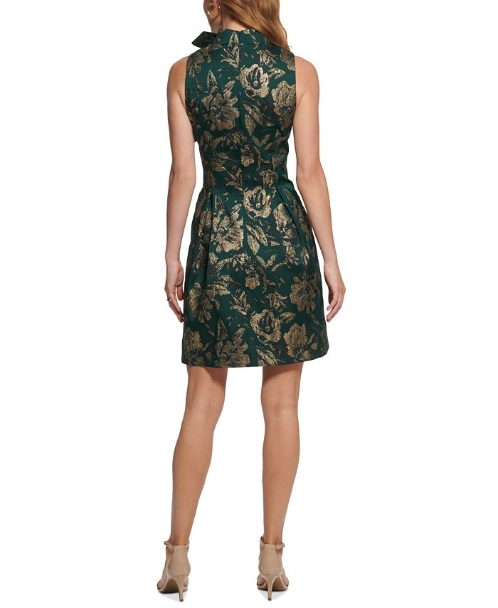 Vince Camuto Womens Metallic Jacquard Fit And Flare Dress Macys 