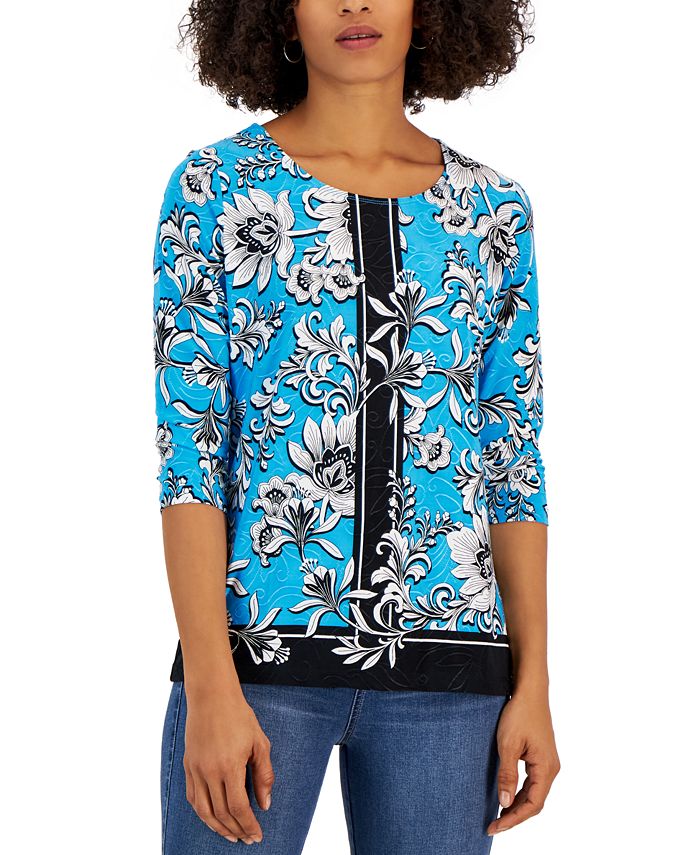 JM Collection Plus Size Palm-Print Chiffon-Sleeve Tunic, Created for Macy's  - Macy's