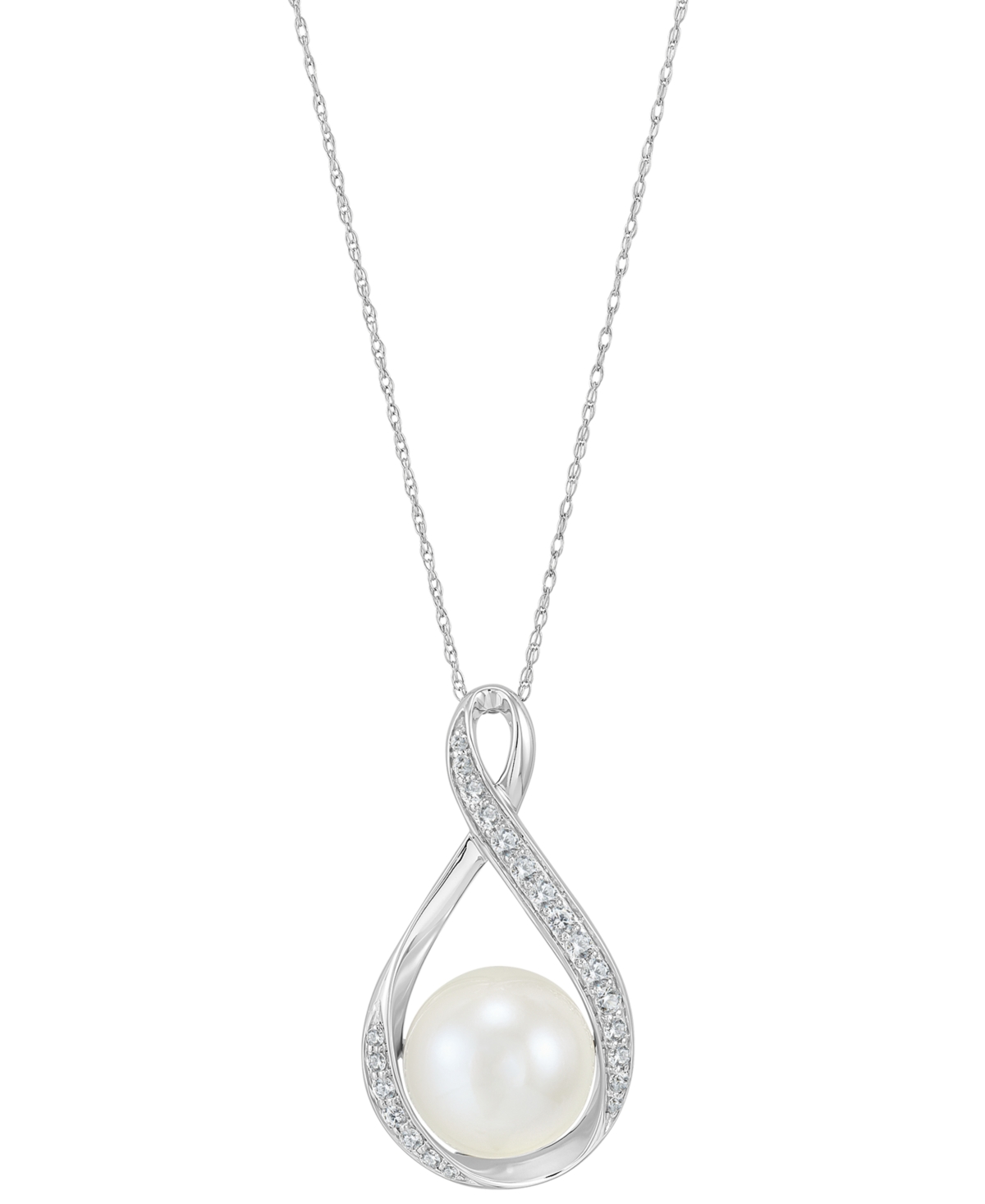 Cultured Ming Pearl (11mm) & Diamond (1/4 ct. t.w.) Swirl Pendant Necklace in 14k Gold, 16" + 2" extender - Gold