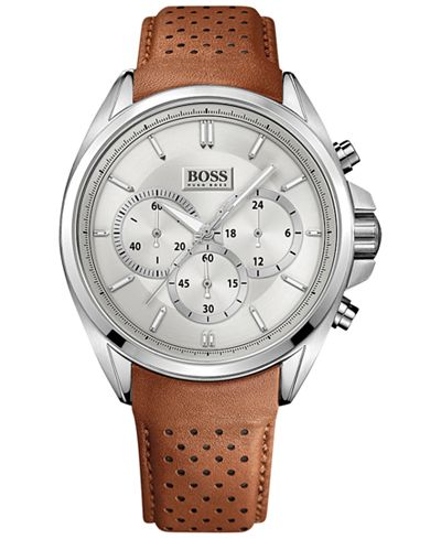 BOSS Hugo Boss Men's Chronograph Driver Brown Leather Strap Watch 44mm 1513118
