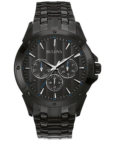 Bulova Men's Black Ion-Plated Stainless Steel Bracelet Watch 43mm ...