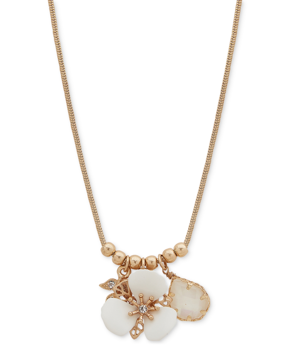Lonna & Lilly Gold-tone Mixed Stone Flower Multi-charm Statement Necklace, 16" + 3" Extender In White
