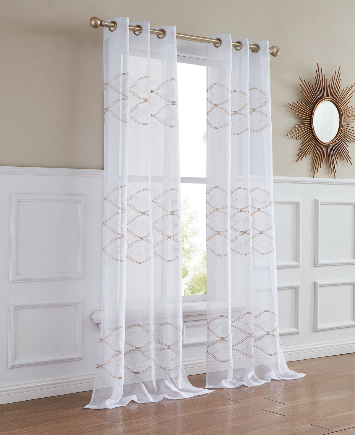 New Window Panel Set 76" W x 84" L - White and gold