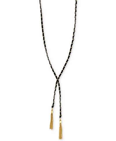 BCBGeneration Gold-Tone Faux Suede and Fringe Tassel Y-Necklace