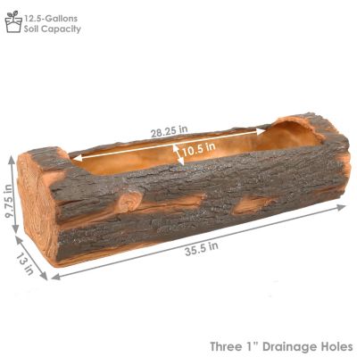 Polyresin Decorative Outdoor Raised Rustic Log Planter for Garden, Patio, Deck, Yard, Porch and Balcony - 35" W - Brown