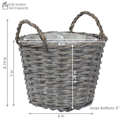 5-Piece Wicker Planter Basket Set with Handles - Plastic Lined Containers - For Indoor Use Only - Willow Wicker Construction with Steel Wire Frame - 8-Inch Diameter