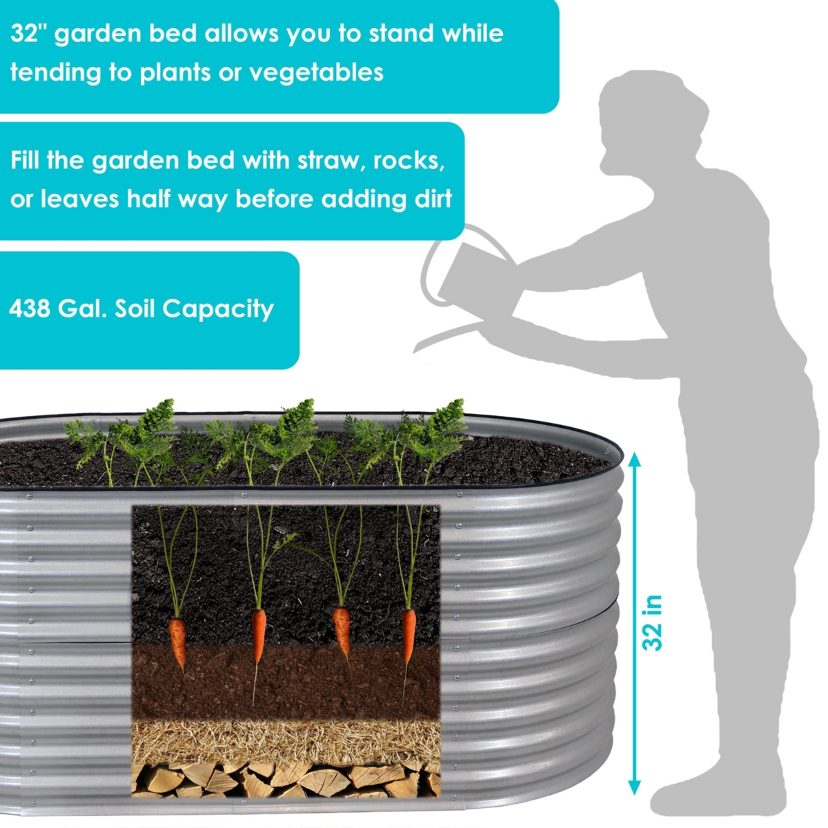 Sunnydaze Decor Galvalume Steel Oval Raised Garden Bed -- x - Silver