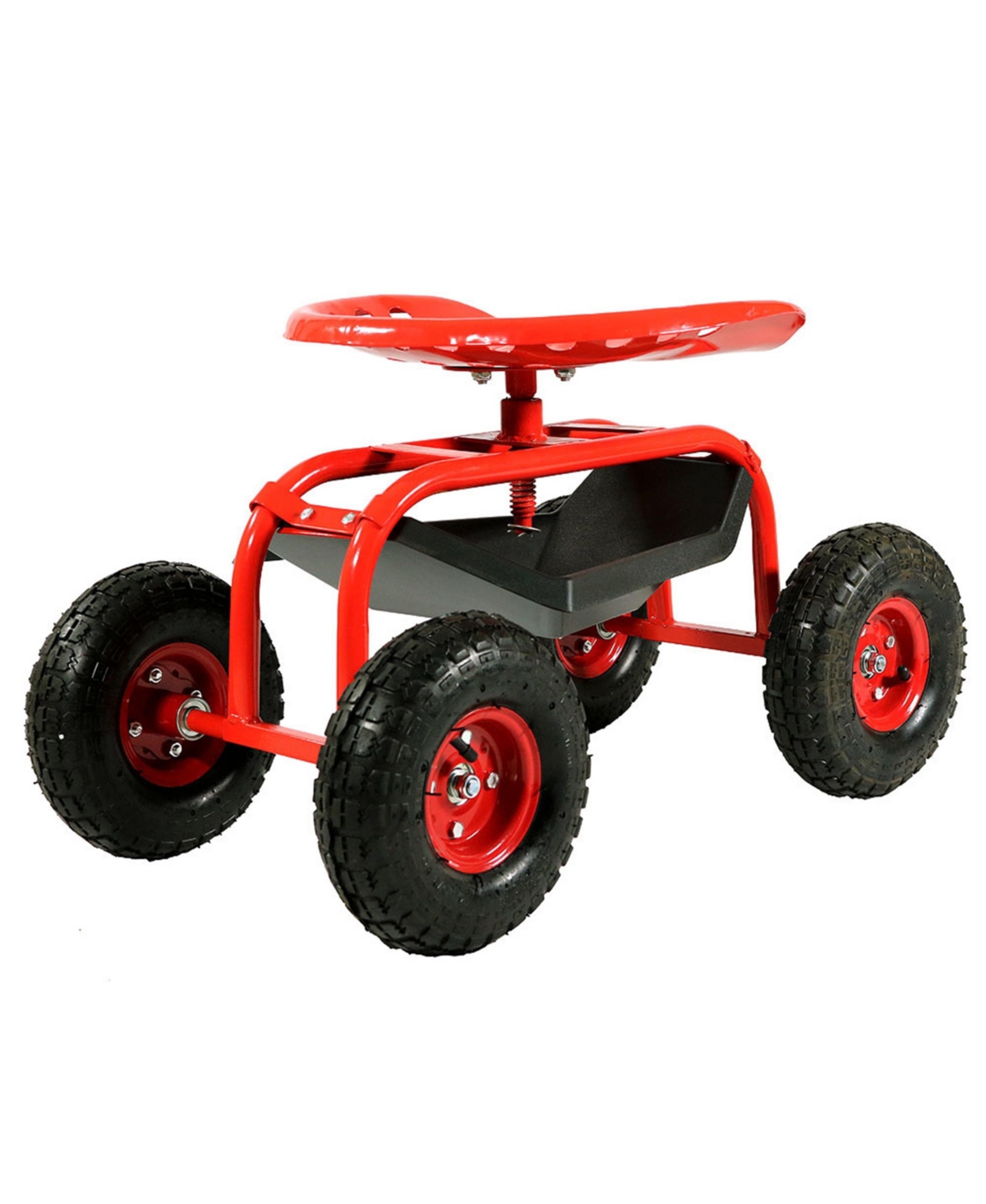 Rolling Garden Cart with Swivel Seat and Storage - Rolling Garden Seat with Wheels - Gardening Stool with Wheels - Red - Red