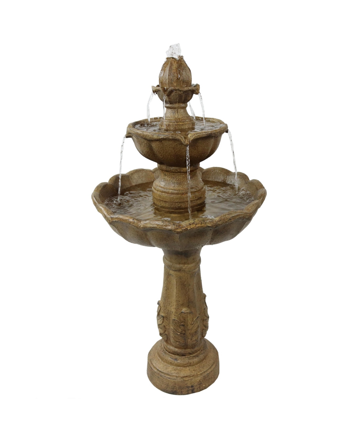 Blooming Flower Resin Outdoor 2-Tier Water Fountain - Light Brown