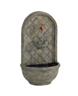 Messina 26-Inch Outdoor Polystone Solar Wall Fountain - Electric Submersible Pump - French Limestone Finish