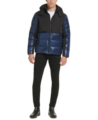Men's Colorblock Mixed-Media Puffer Jacket