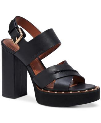 【COACH】Women's Sculpted C Leather Block-Heel Sandals Women's COACH Sculpted C Leather Block Heel Sandals | Zappos.com